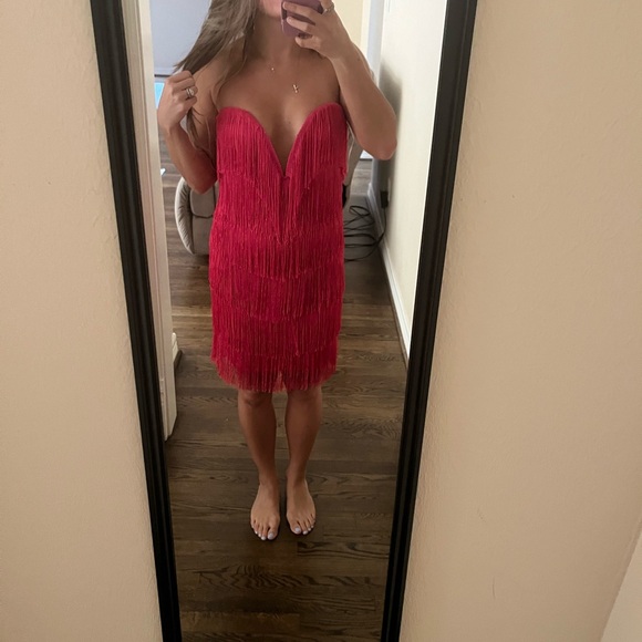 Hot Pink Strapless Fringe Dress🩷 - Picture 4 of 5